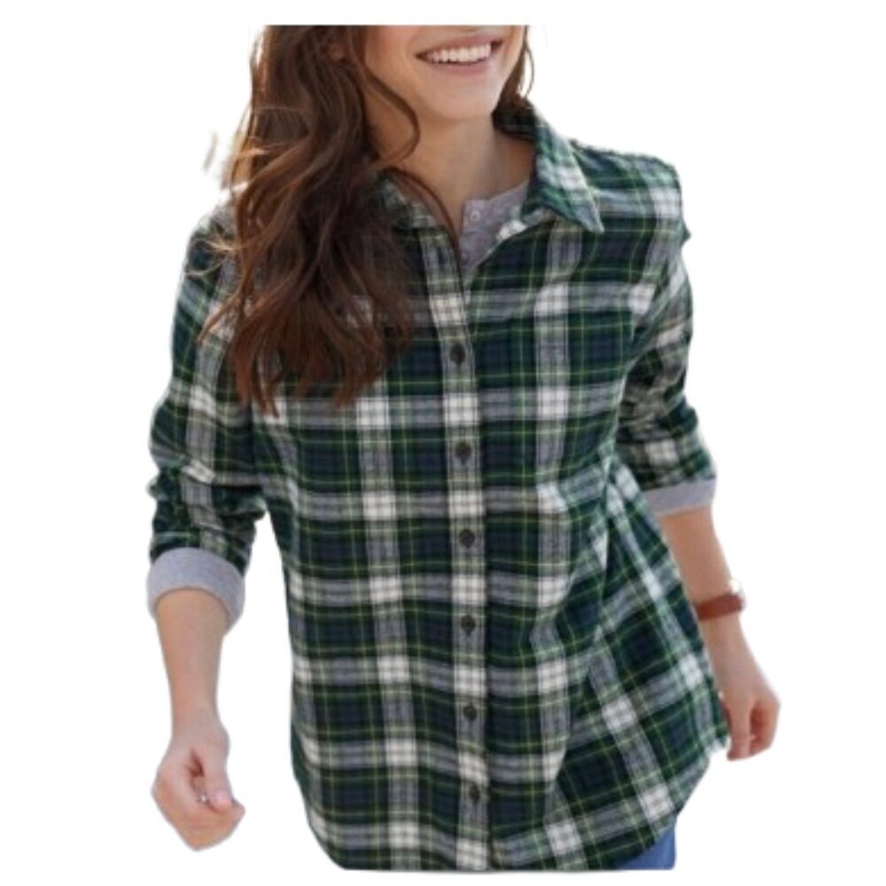 LL Bean Scotch Plaid Flannel Shirt Button Down Size XS (K)
